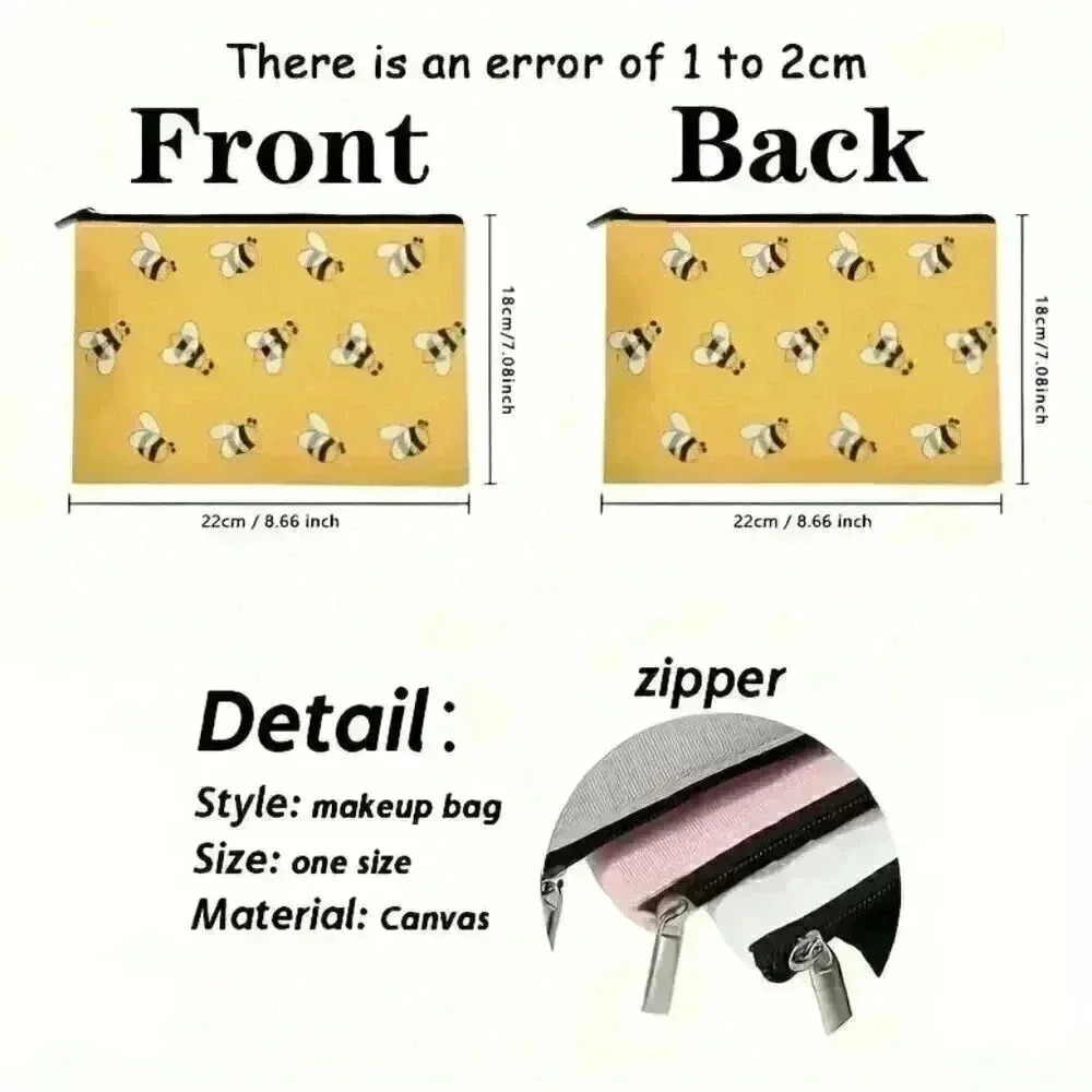Canvas Cosmetic Bag with Bee Pattern - Picture 4 of 5